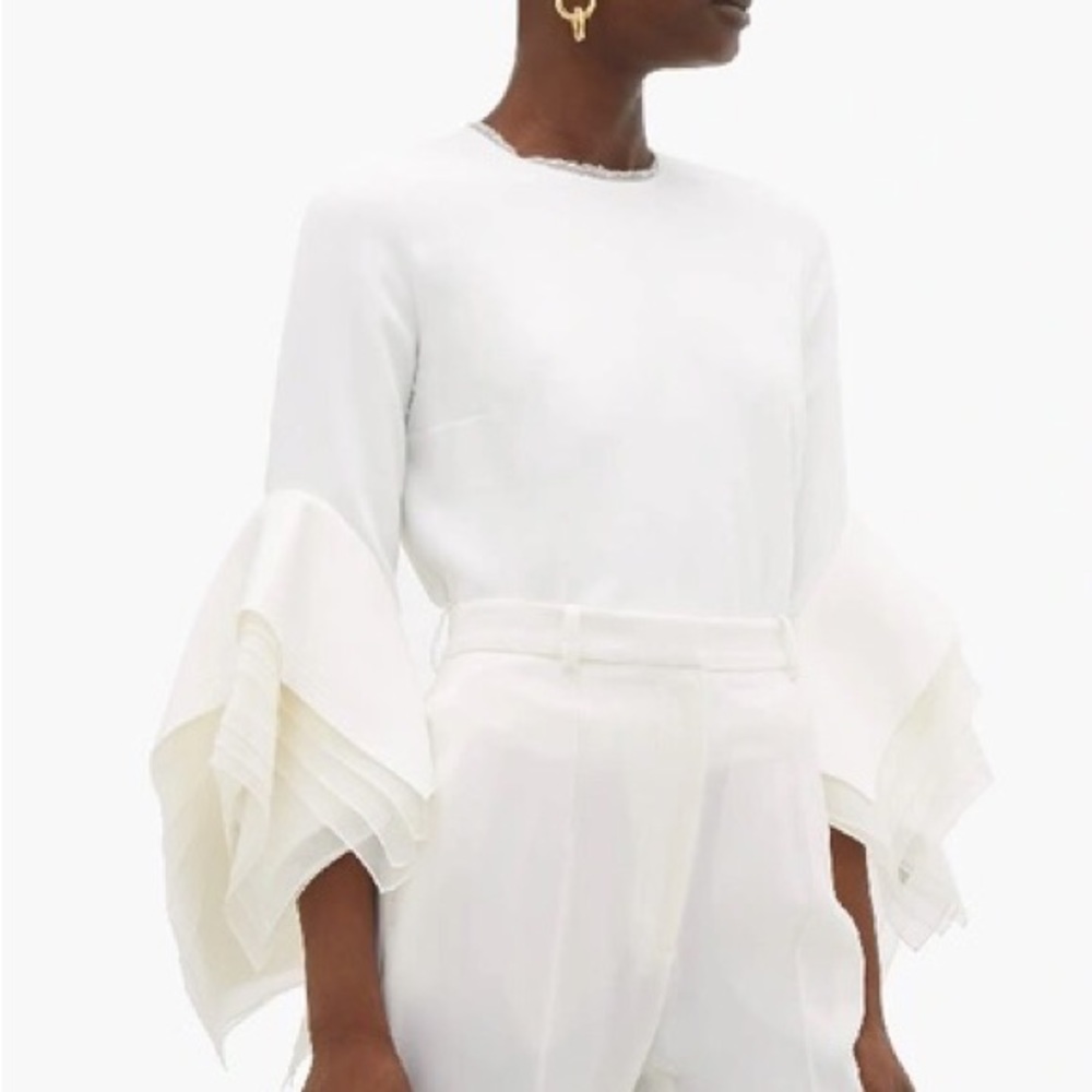 ROKSANDA Top Rana White Tulle Trimmed Crepe Blouse - Picture 2 of 15